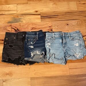 3 American Eagle Women's Jean Shorts - Black, Blue, Light Blue
